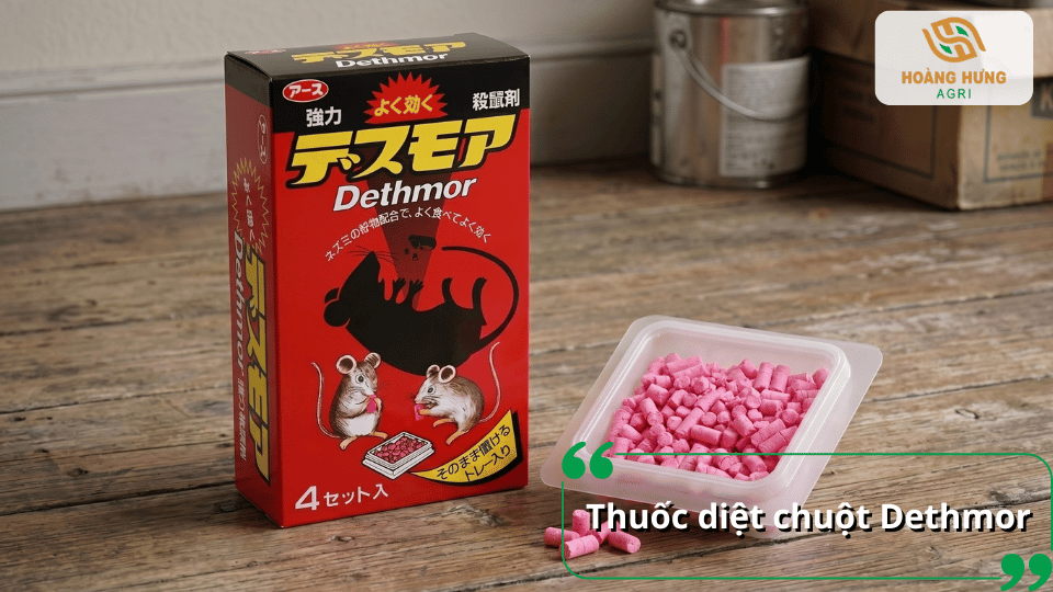 Thuốc diệt chuột Dethmor dạng mồi viên giúp tiêu diệt chuột hiệu quả, phù hợp sử dụng trong nhà ở, nhà kho và khu vực dân dụng.