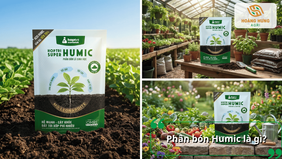 Phân bón Humic Hợp Trí Super Humic chứa axit humic giúp cải tạo đất, tăng khả năng giữ dinh dưỡng và kích thích rễ phát triển.