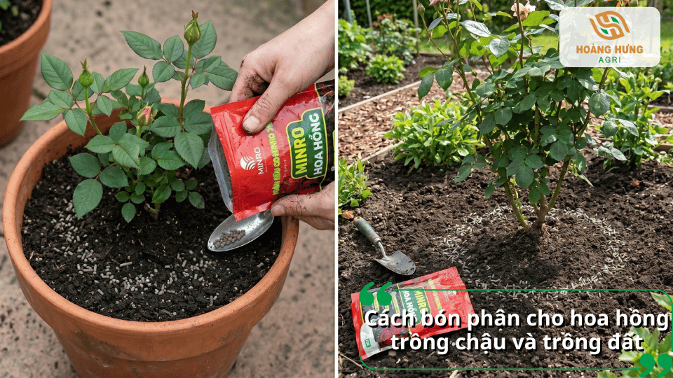 Hướng dẫn cách bón phân cho hoa hồng trồng chậu và trồng đất đúng kỹ thuật để cây hấp thu dinh dưỡng hiệu quả.
