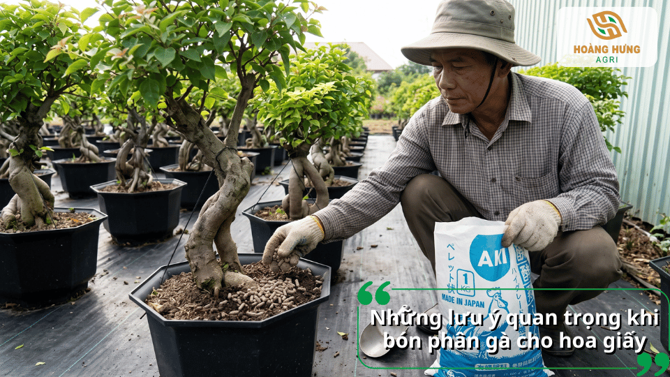Những lưu ý quan trọng khi bón phân gà cho hoa giấy để tránh hại rễ.