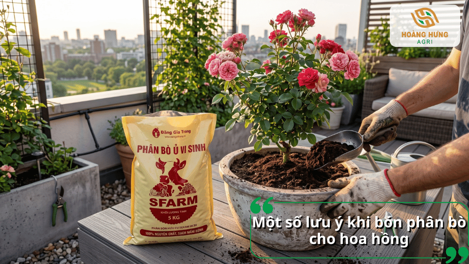 Một số lưu ý khi bón phân bò cho hoa hồng giúp hạn chế bón quá liều và bảo vệ bộ rễ.