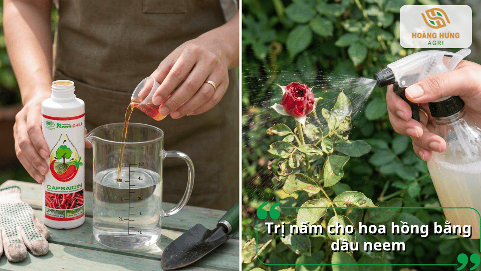 Trị nấm cho hoa hồng bằng dầu neem giúp hỗ trợ kiểm soát nấm bệnh trên cây
